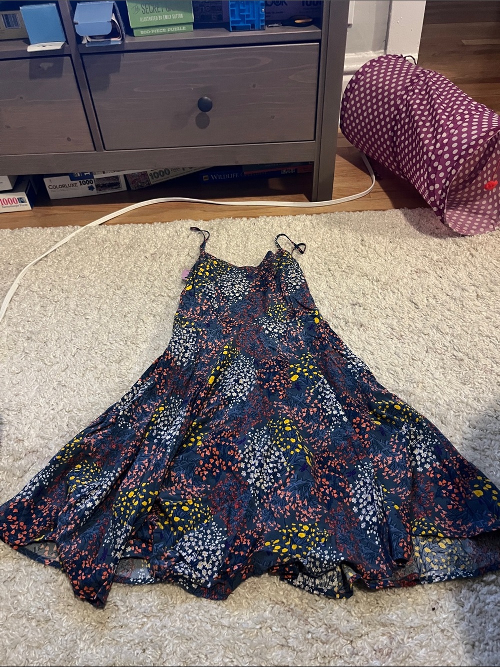 Girls Floral Swing Dress - Navy with Pink & Yellow Accents